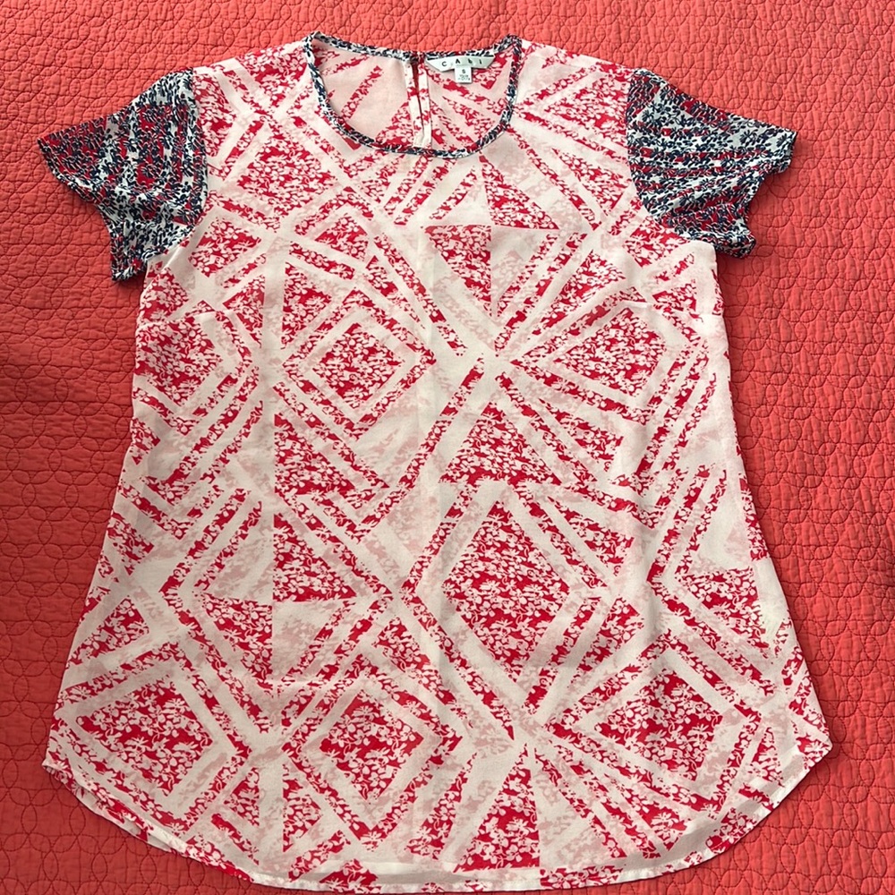 Red, white, and blue, sheer Cabi top; Size:S